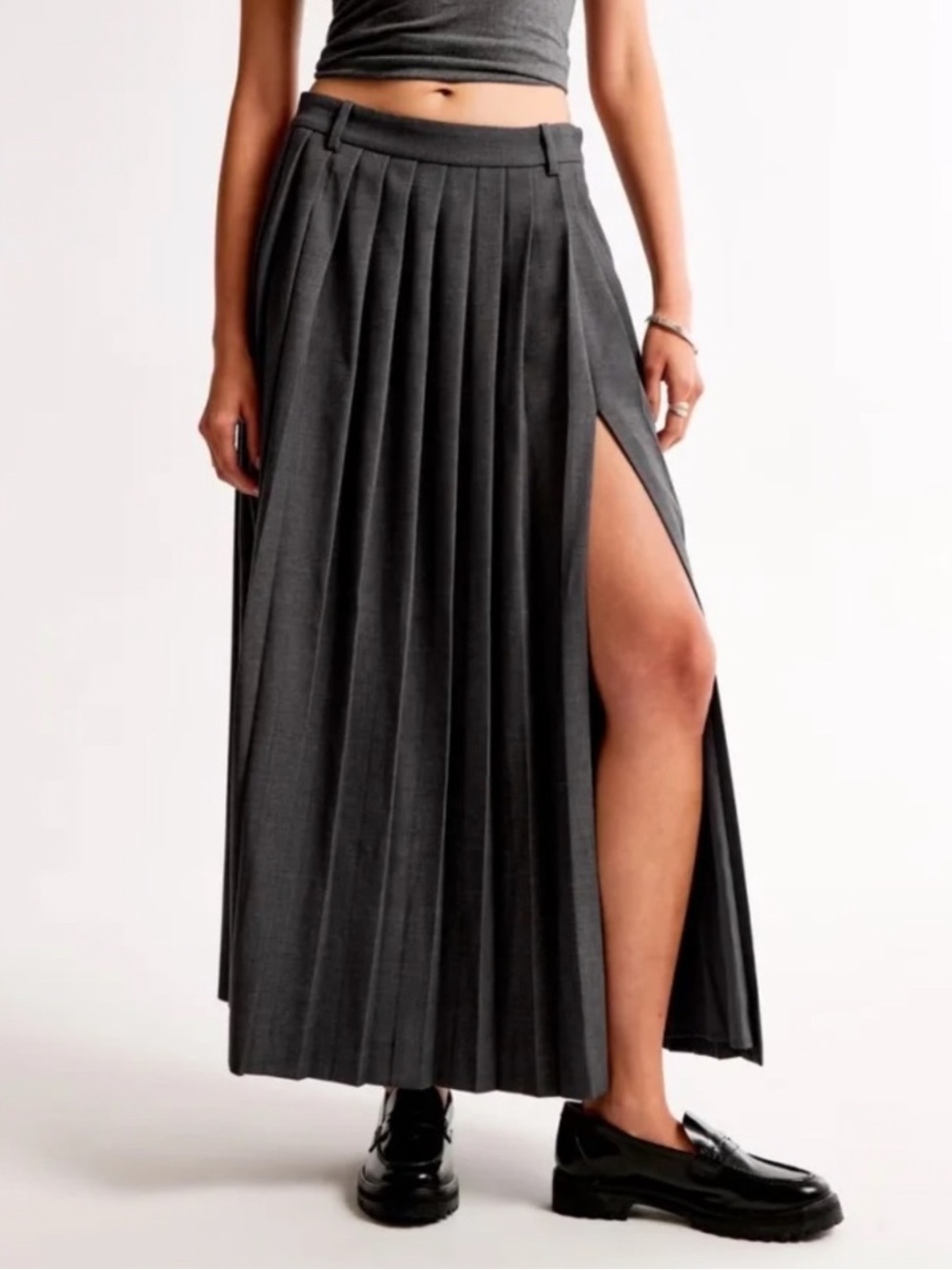 Abercrombie & Fitch Mid Rise Pleated Maxi Skirt XLT side slit NWT